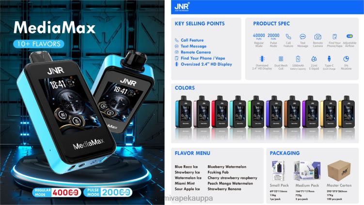 JNR MediaMax 40k puffi miami minttu P82ZF19 | Vape Netistä