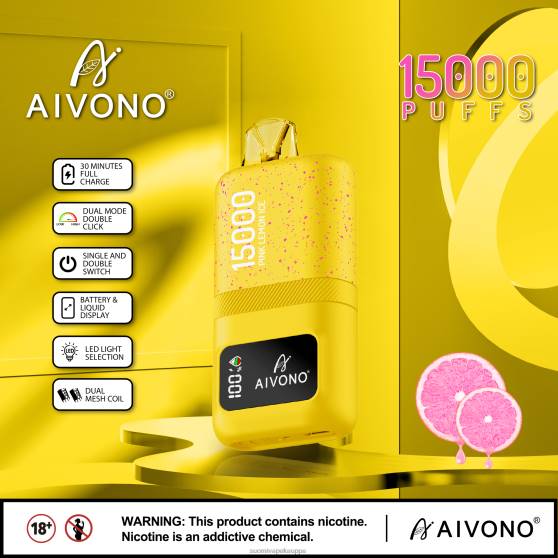 Vape Suomi - vaaleanpunainen sitruunajää Aivono AIM magic 15 000 0B8L61