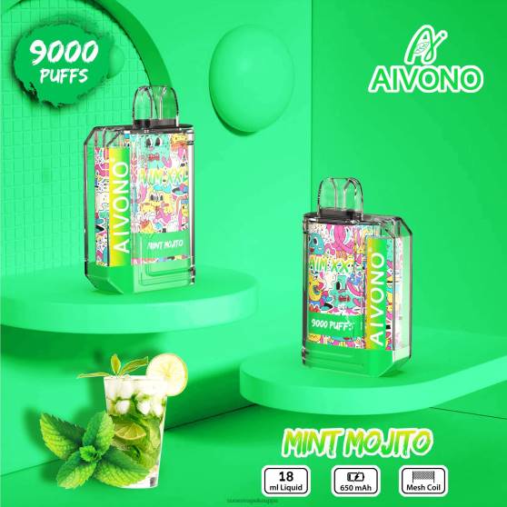 Vape Netistä - minttu mojito Aivono AIM XXL 9000 suutarra läpinäkyvä 0B8L55