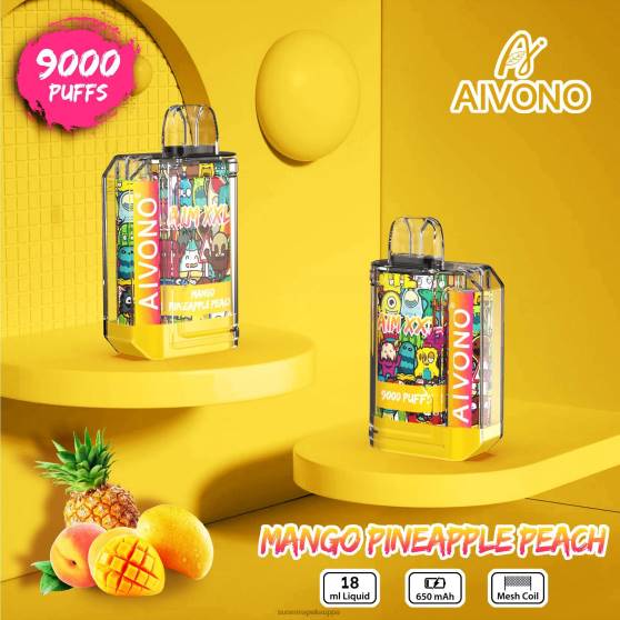 Vape Suomi - mango ananas persikka Aivono AIM XXL 9000 suutarra läpinäkyvä 0B8L49